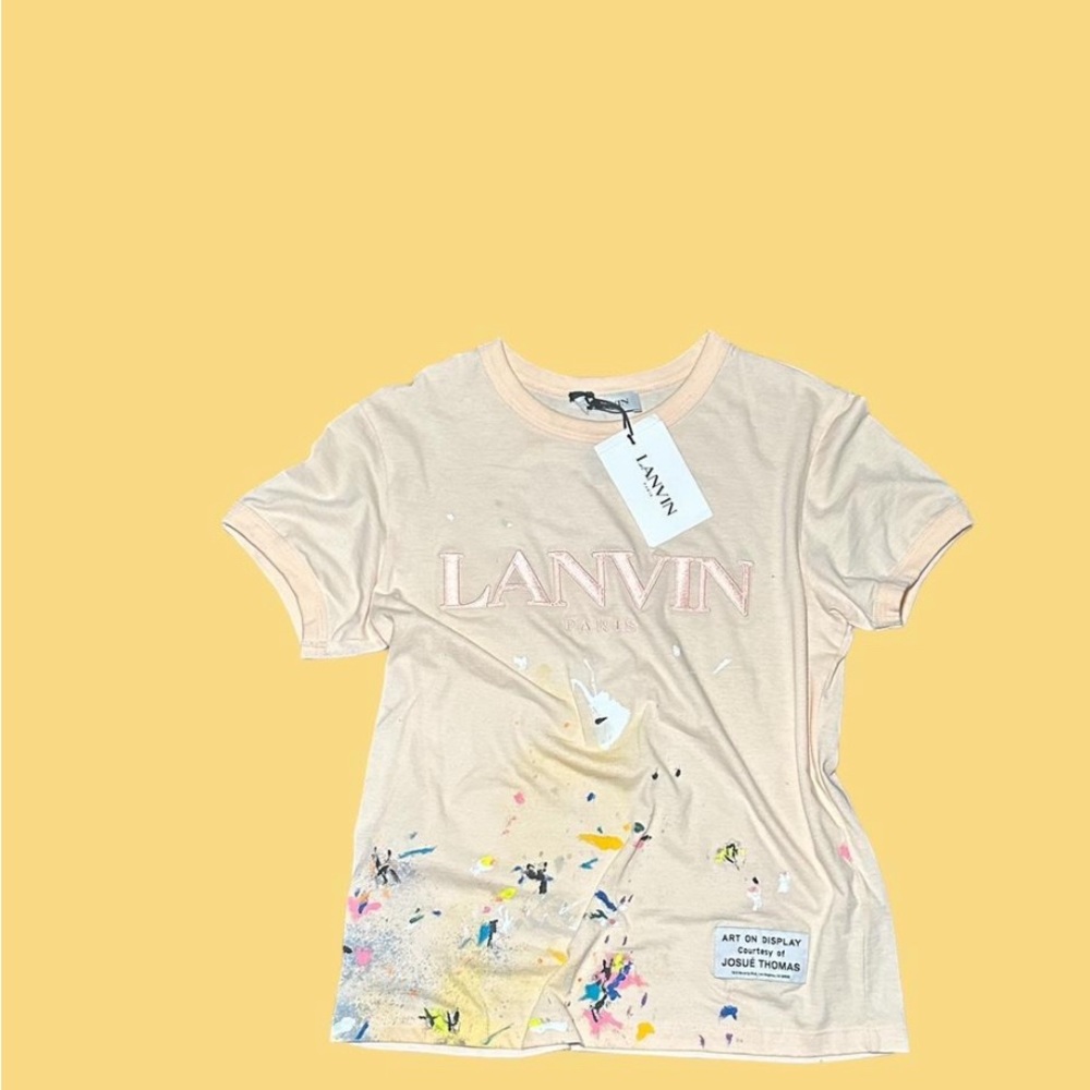 Lanvin Cream Short Sleeve Tee with Beach Print